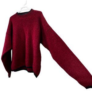 Vintage Woolrich Wool Blend Sweater size XL Men Burgundy Red Chunk Crewneck